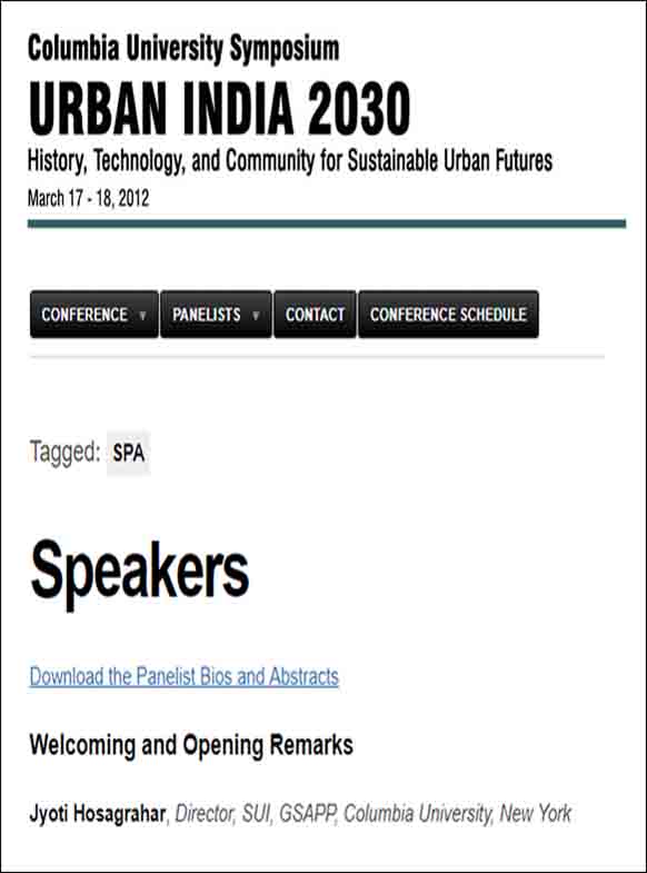 Columbia University Symposium URBAN INDIA 2030 History, Technology, and Community for Sustainable Urban Futures