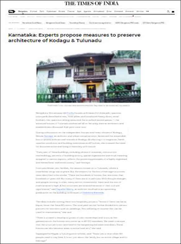 Karnataka: Experts propose measures to preserve architecture of Kodagu & Tulunadu, The Times of India