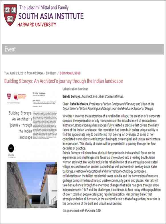 Building Storeys: An Architect's journey through the Indian landscape,the Lakshmi Mittal and Family South Asia Institute harvard University