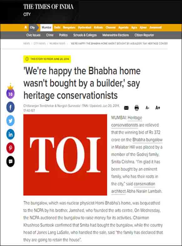 We're happy the Bhabha home wasn't bought by a builder, 'say heritage conservationists 
