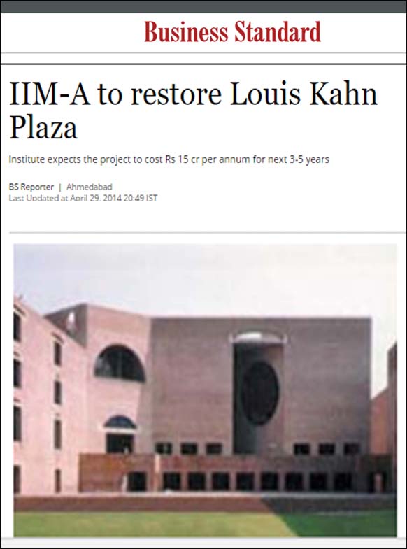 IIM-A to Restore Louis Kahn Plaza, Business Standard