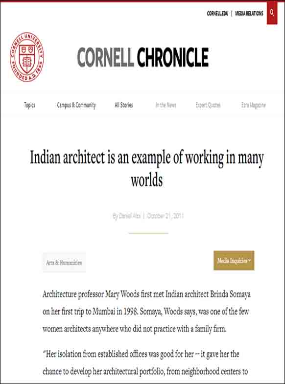 Indian Architect is an example of working in many Worlds, Cornell Chronicle